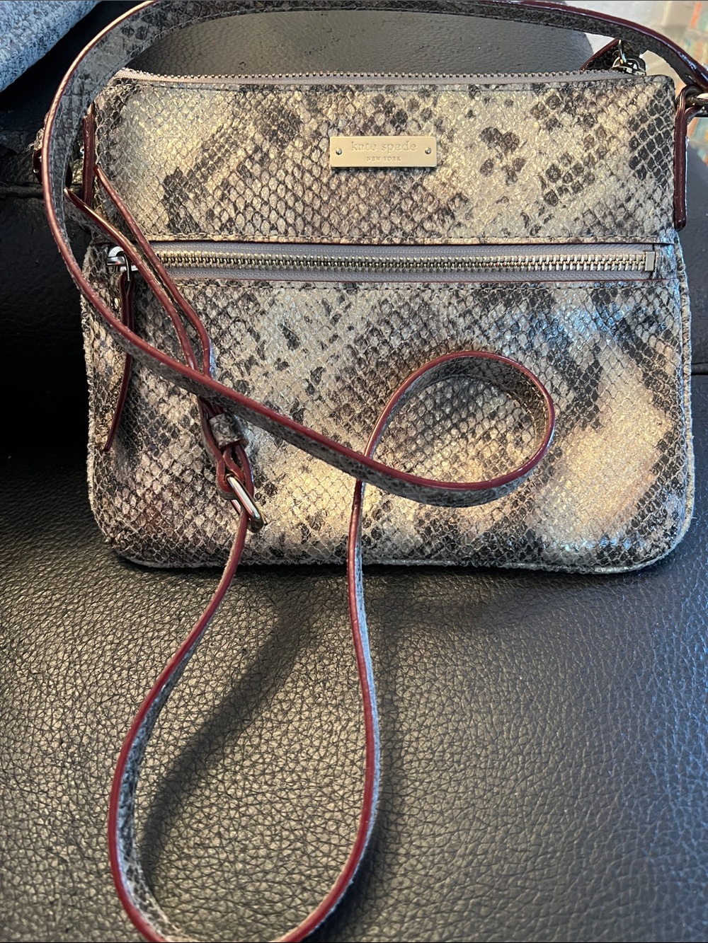 kate spade Metallic Snake-Print Crossbody Bag - Silver and Black - Picture 7 of 8